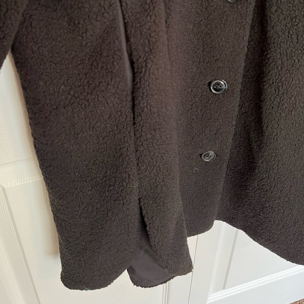 Gianni Bini Women’s Black Faux Fur Trench Coat Size M Button Up Collared Pockets - Picture 3 of 8